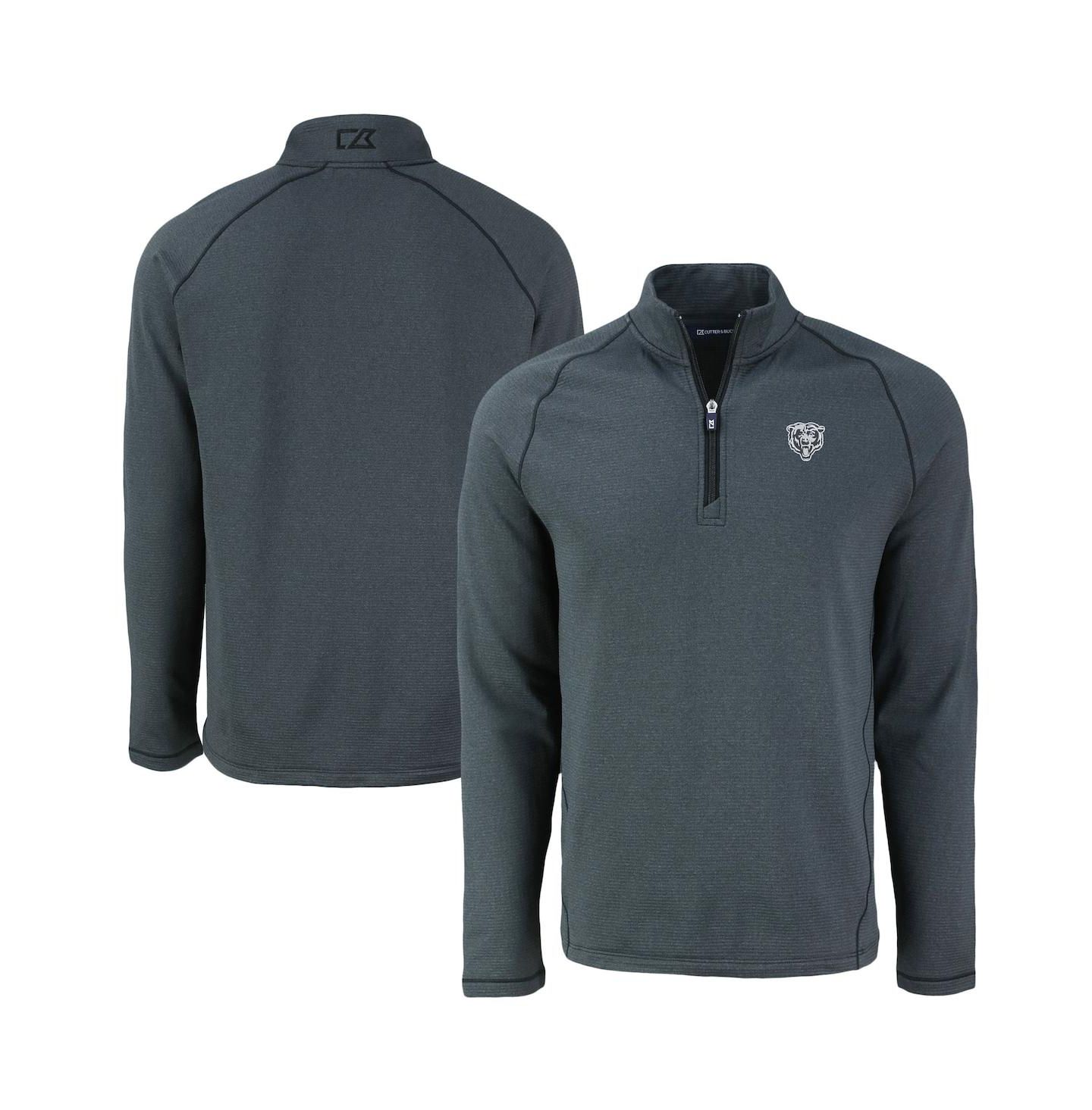 Мужская куртка Cutter & Buck Heather Black Chicago Bears Peshastin Eco Fleece Tri-Blend Raglan Quarter-Zip — фото 1