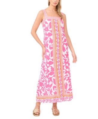 Vince Camuto Women's Printed Square-Neck Smocked-Back Sleeveless
