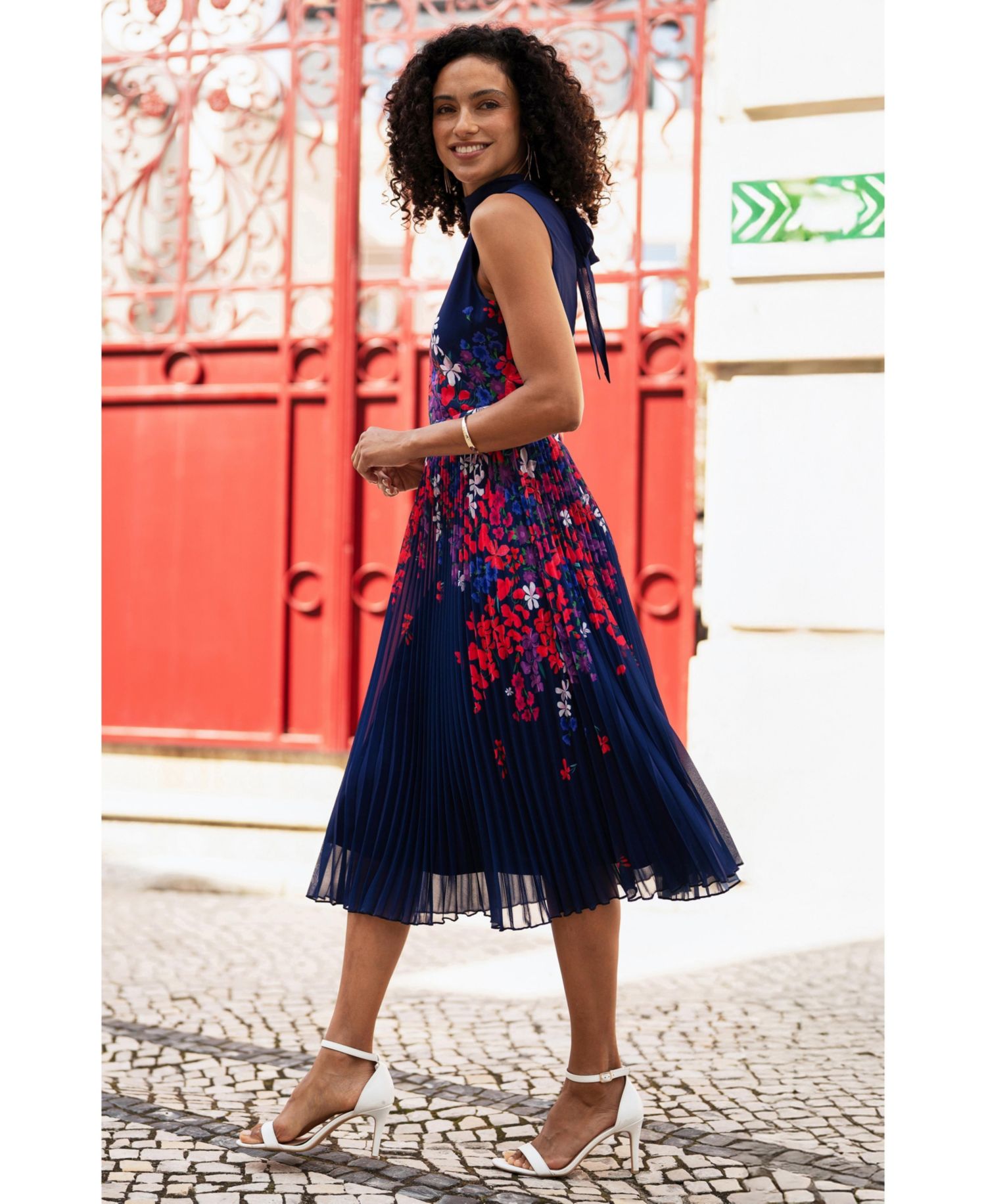 Women's Printed Pleated Midi Dress