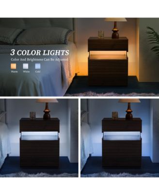 Led Nightstands with 3 Storage Drawers, Modern Bedside Tables with Acrylic Board LED Lights, End Table for Bedroom