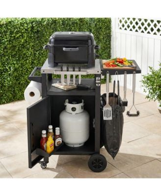 33.9" Outdoor Grill Cart with Drop Leaf, Metal Bar Cart with Wheels, Stainless Steel Top, Storage Cabinet, Spice and Paper Rack for BBQ