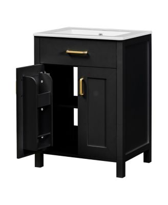 24" Bathroom Vanity with Ceramic Sink, Soft Close Doors, Flip-Top Drawer & Adjustable Shelf for Small Spaces