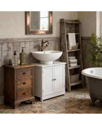 23.5 Inch Under Sink Bathroom Cabinet, MDF Vanity with Adjustable Shelf for Pedestal Sink Storage