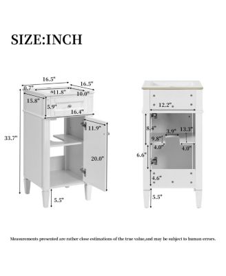 16 Inch French Modern Freestanding Bathroom Vanity with Ceramic Sink and Soft Close Door for Small Bathroom Spaces