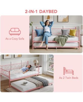 Daybed with Trundle Metal Twin Daybed Frame Headboard Platform Sofa Bed Metal Slats Bedroom Living Room Guest