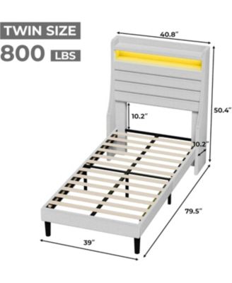 Twin Bed Frame Storage Headboard USB Charging LED Lights Noise Free Under Storage Easy Assembly No Box Spring