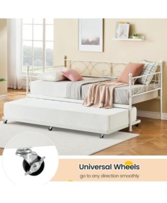Daybed with Trundle, Modern Metal Daybed with Classic Headboard, Steel Slat Support Sofa Bed for Bedroom, Living Room, Guest Room