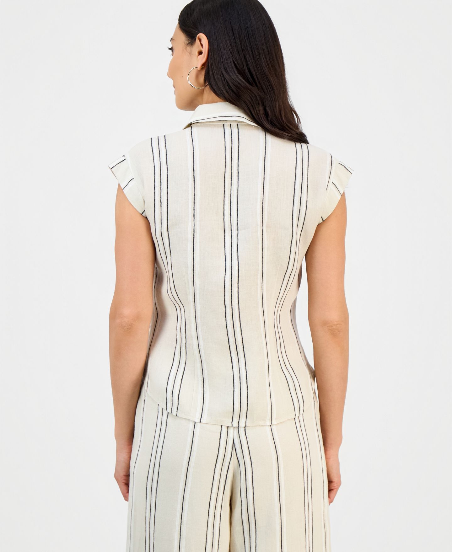 Женская блузка I.N.C. International Concepts Petite Printed Short-Sleeve Collared Button-Up Blouse, цвет: Полосатый — фото 3