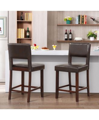 4-Piece PVC Leather Counter Height Bar Stool Set w/ Back and Rubber Wood Legs