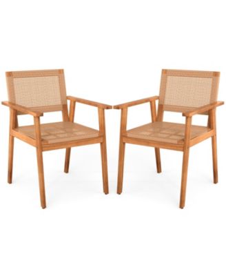 2-Piece Acacia Wood Patio Chairs with Rattan Backrests and Arms
