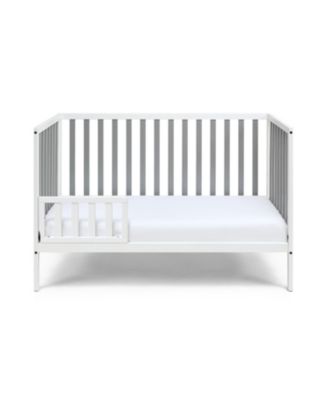 White and gray two tone 3 in 1 convertible island crib with modern classic design crisp clean lines and harmonious look for baby nursery