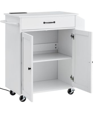 Kitchen Island Cart Rolling Storage Cabinet on Wheel with Charging Station and Lockable Wheels for Kitchen Utility Storage