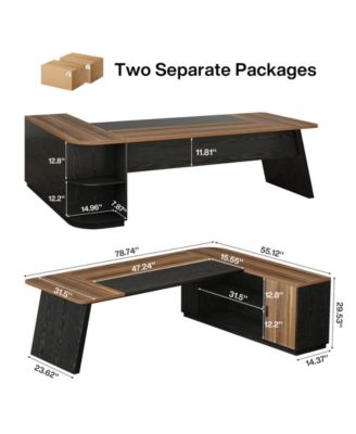 79-Inch Executive Desk, Large Office Desk with Cabinet, L-Shaped Compter Desk with Storage Shelves, Writing Table
