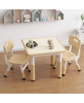 Kids Table and 2 Chairs Set with Graffiti Desktop, Height Adjustable Toddler Table and Chairs Set