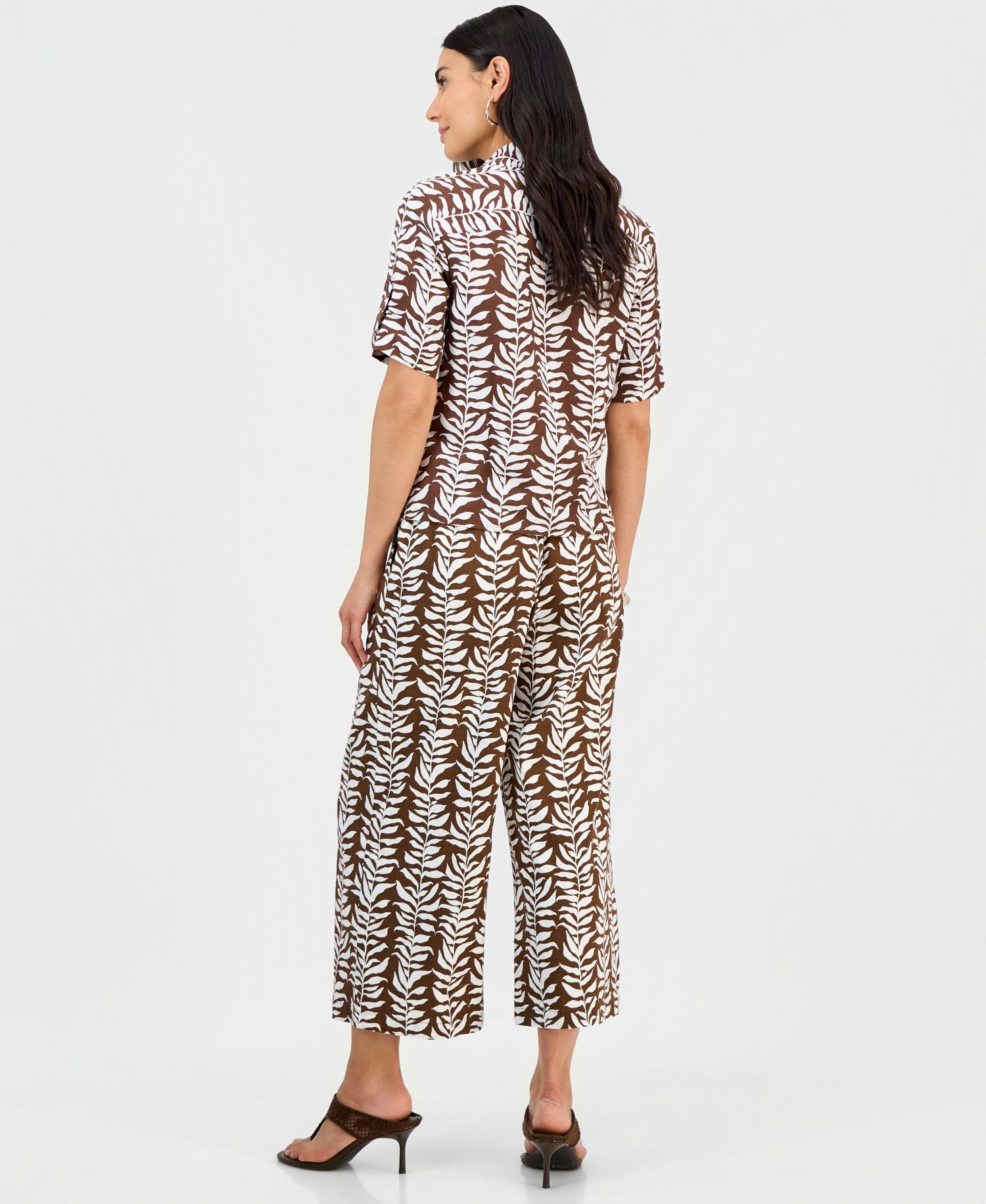 Petite Printed Linen High-Rise Wide-Leg Pants