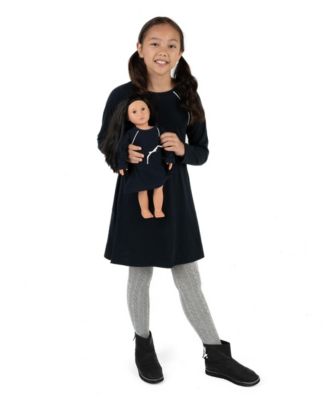 Girls Matching Girl & Doll Drawstring Cinch-Waist Long Sleeve Dress