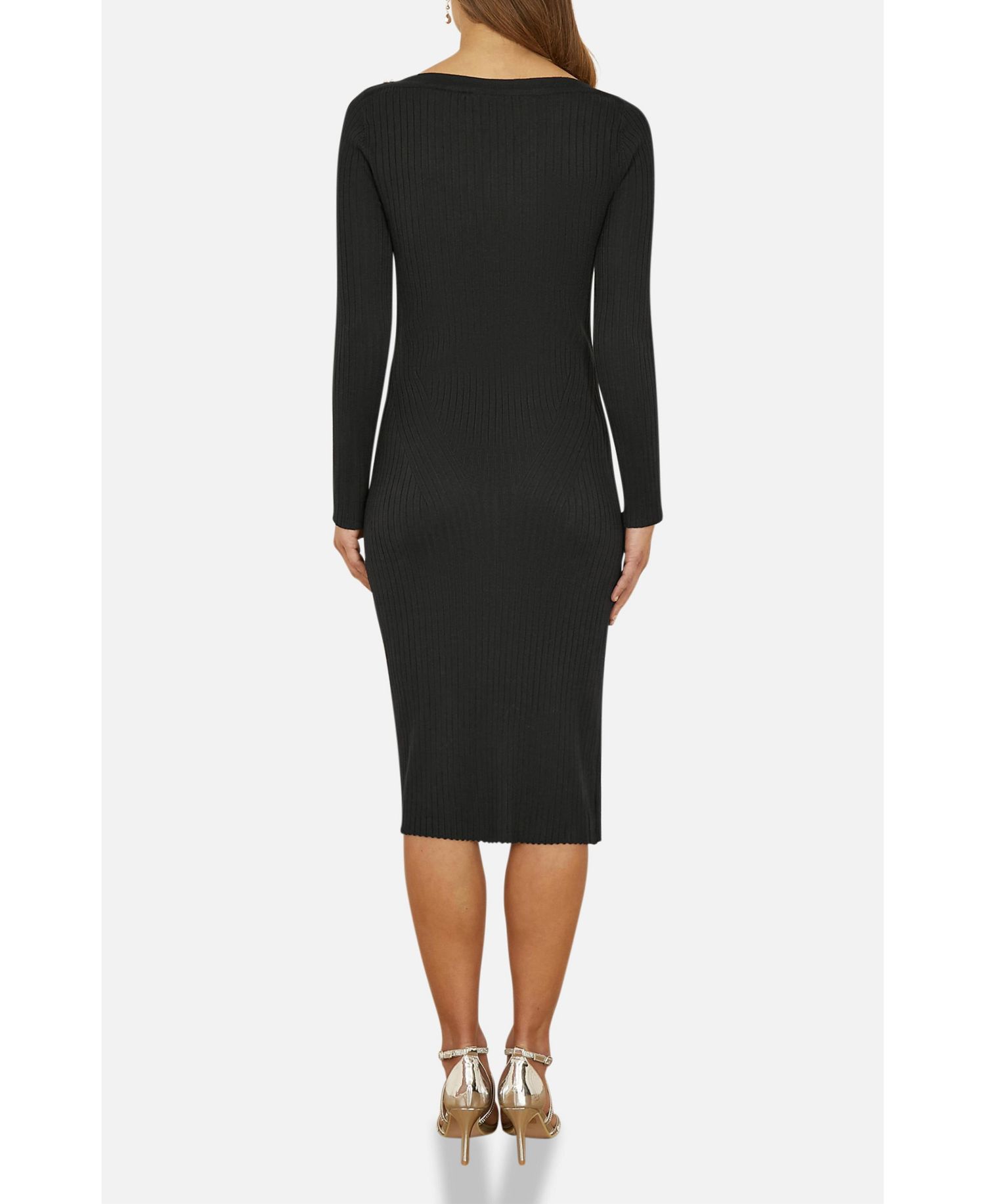 Women's Bedazzled Neck Fitted Midi Knitted Dress