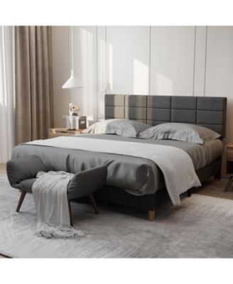 Upholstered Bed Frame with Linen Headboard, 12-Panel Padded Design, Wood Slats Support, No Noise, Modern Low Profile for Bedroom
