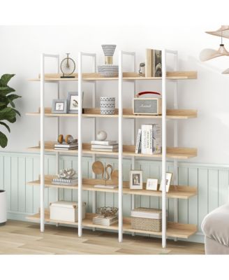5 Tier Open Bookcase - Vintage Industrial Bookshelves with Metal Frame, MDF Board and Back Fence for Home Office