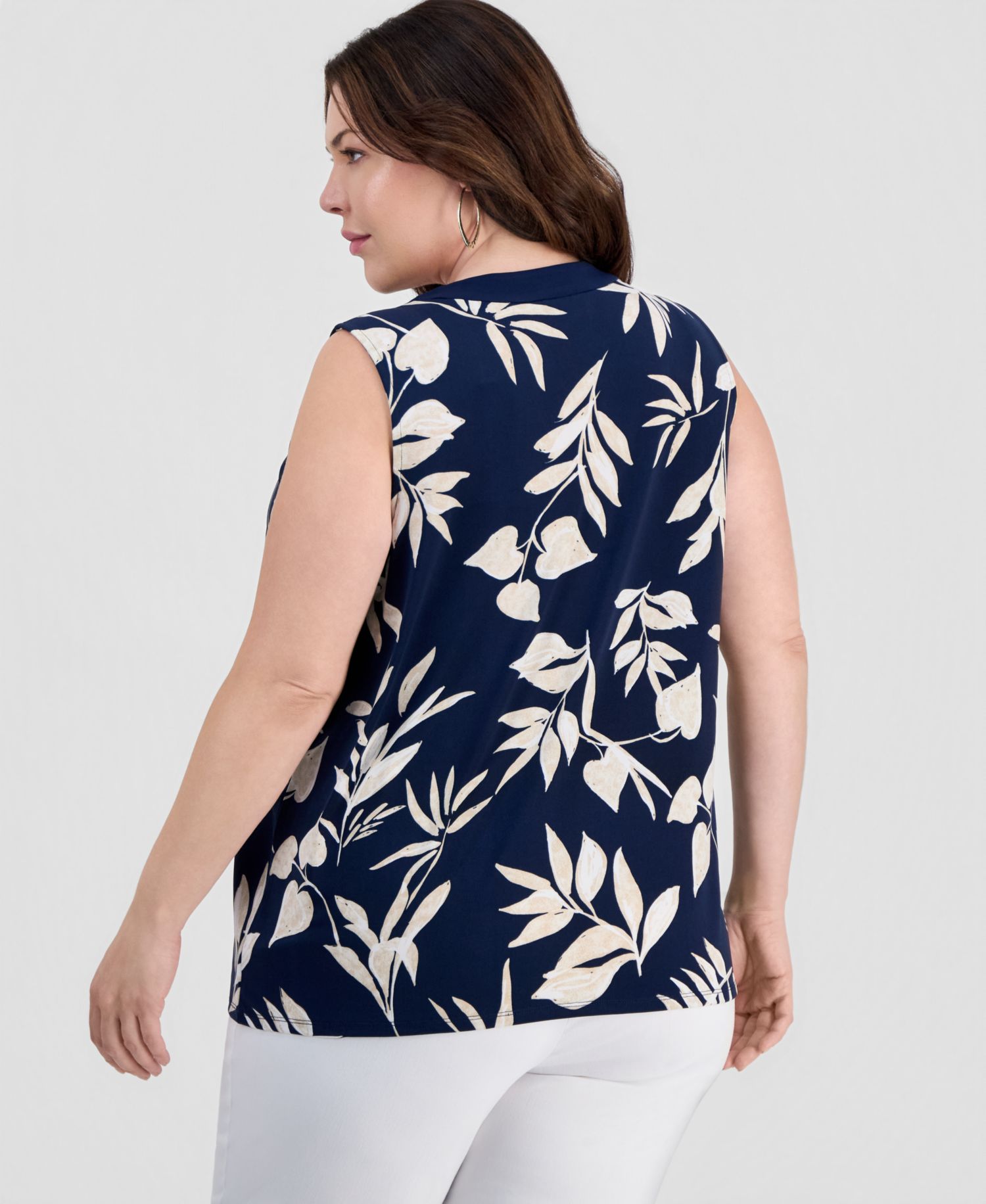 Petite Printed Lace-Up Sleeveless Top