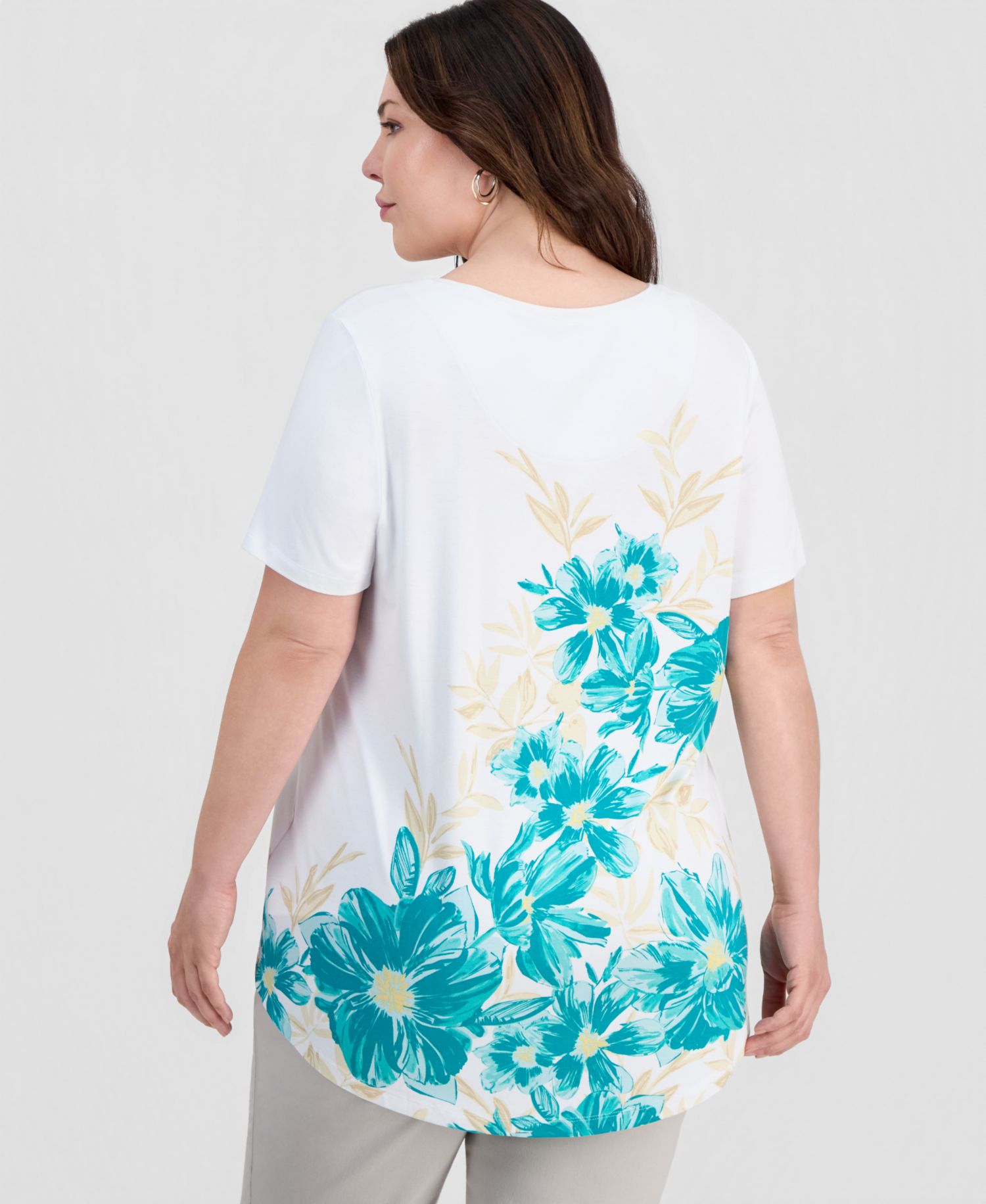 Petite Painted Floral Scoop Neck Top