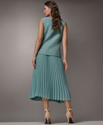 Women's Sleeveless V-Neck Vest and Pleated Skirt, 2-Piece Set Dress