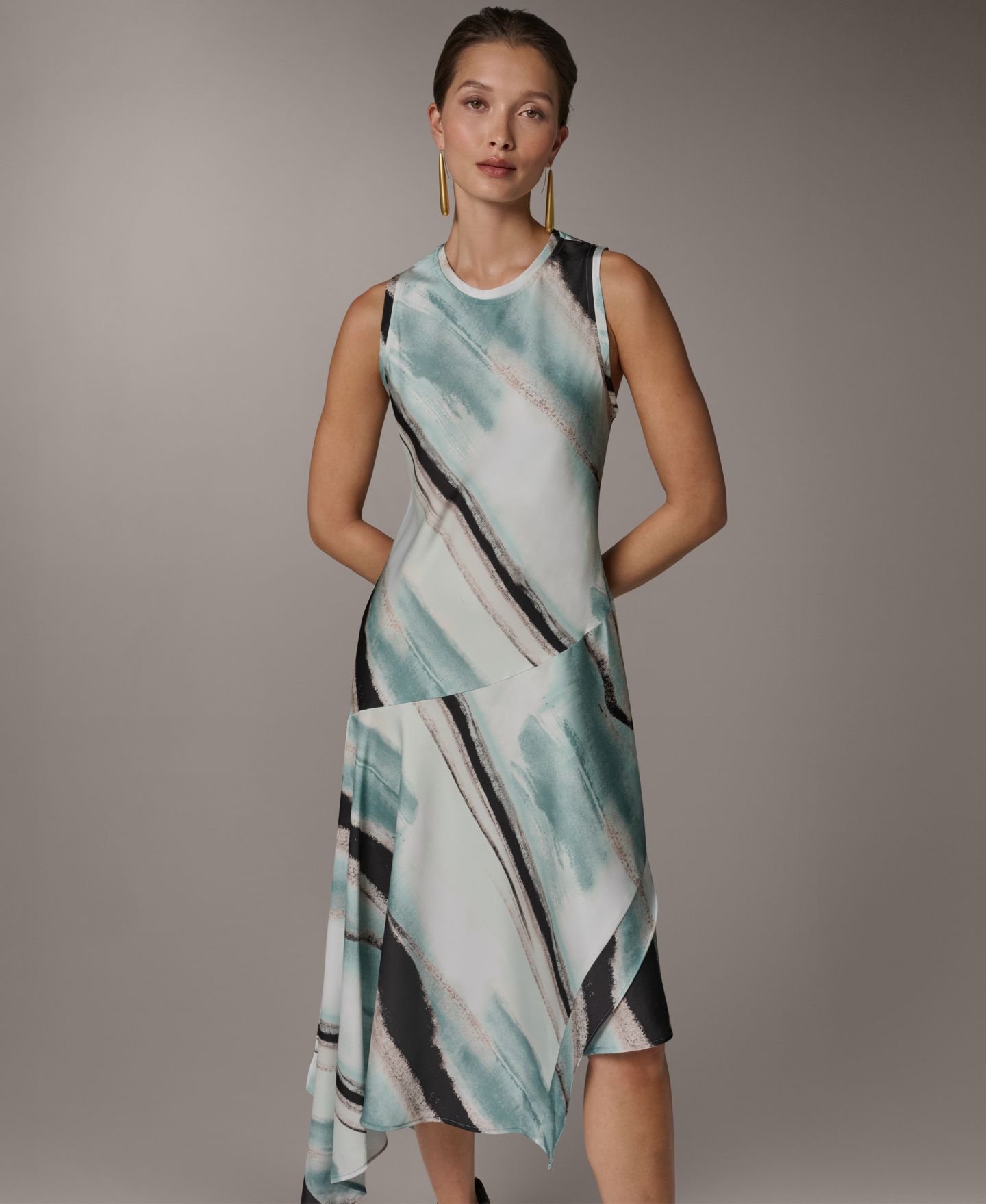 Женское платье Donna Karan New York Crew Neck Midi, цвет: Разноцветный — фото 1