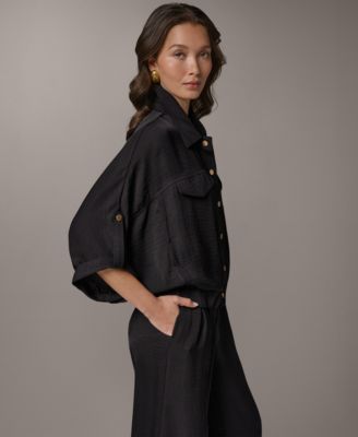 Women's Collared Neck Buton-Front Shirt Jacket
