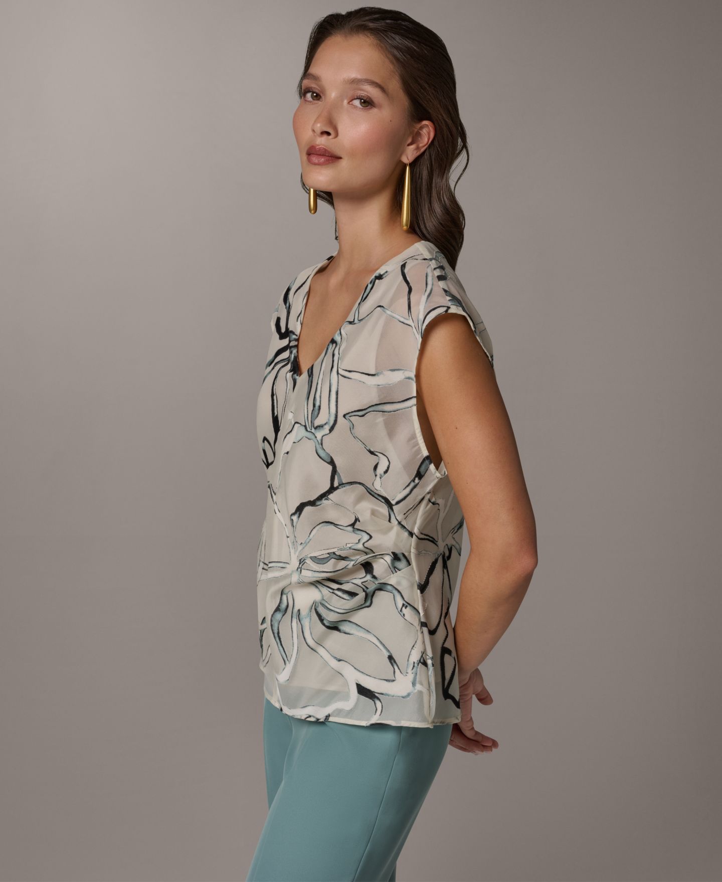 Женский топ Donna Karan New York Sleeveless V-Neck, цвет: Разноцветный — фото 3