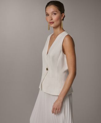 Women's Sleeveless V-Neck Vest and Pleated Skirt, 2-Piece Set Dress