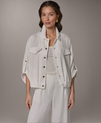 Women's Collared Neck Buton-Front Shirt Jacket