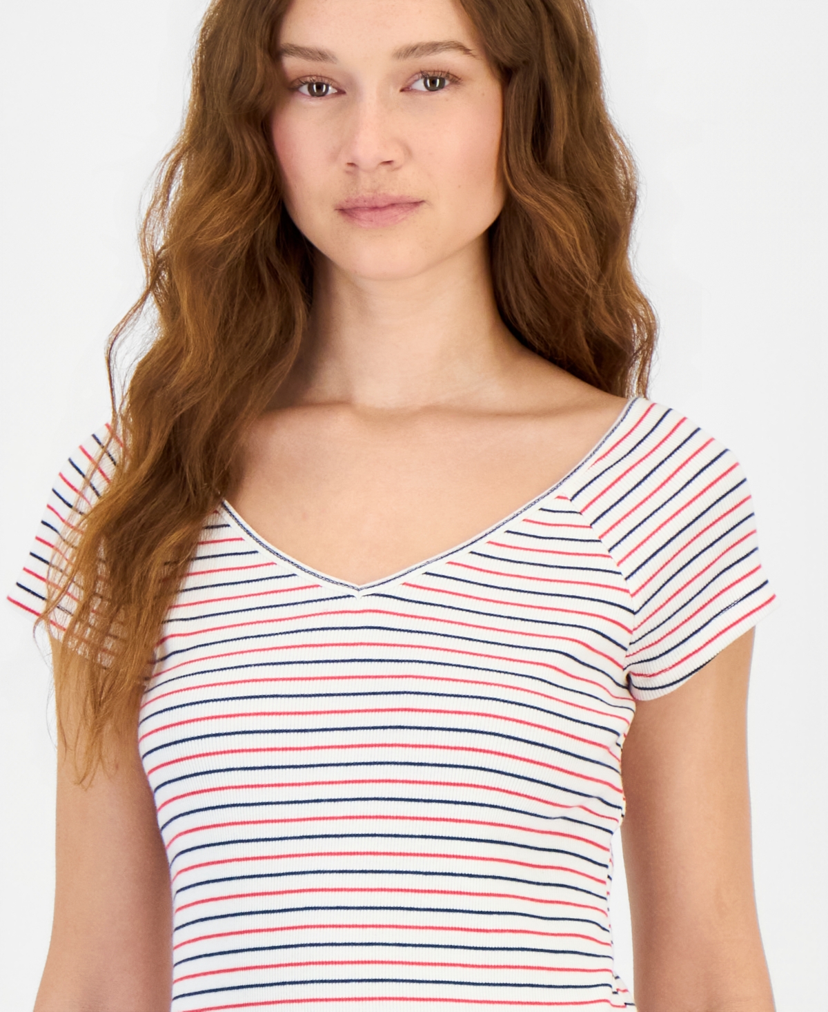 Hippie Rose Juniors' Striped Ribbed Knit Top