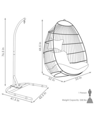 Outdoor Resin Wicker Patio Julia Hanging Basket Egg Chair Swing with Cushions, Headrest, and Steel Stand Set - 3pc