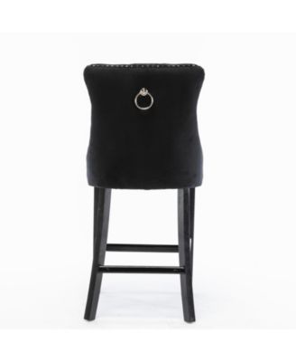 Set of 2 Velvet Counter Height Stools, 26.3" Button Tufted Upholstered Kitchen Island Chairs with Back