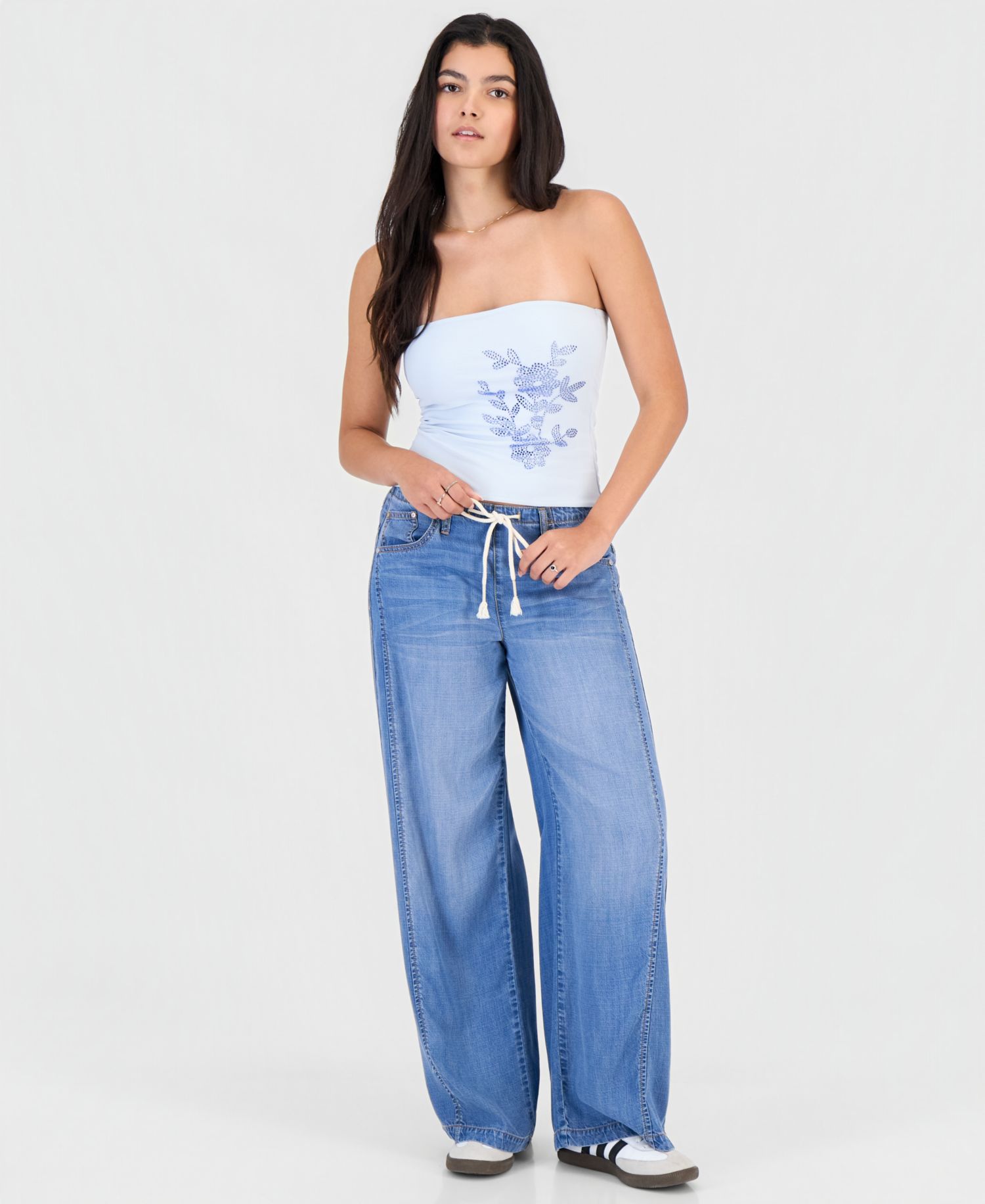 Juniors' Embellished Strapless Top