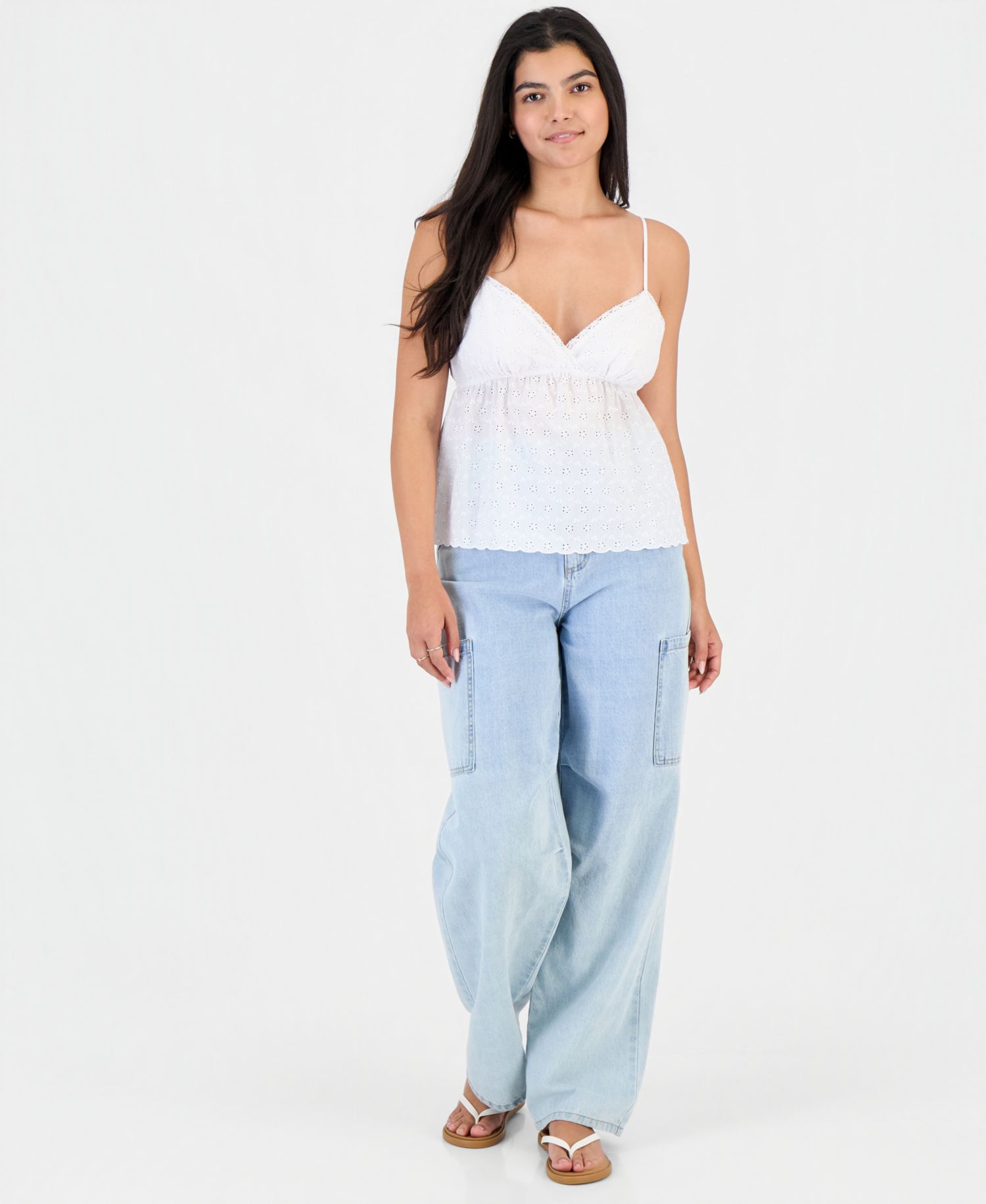 Juniors' Eyelet Embroidered Cotton Sleeveless Top