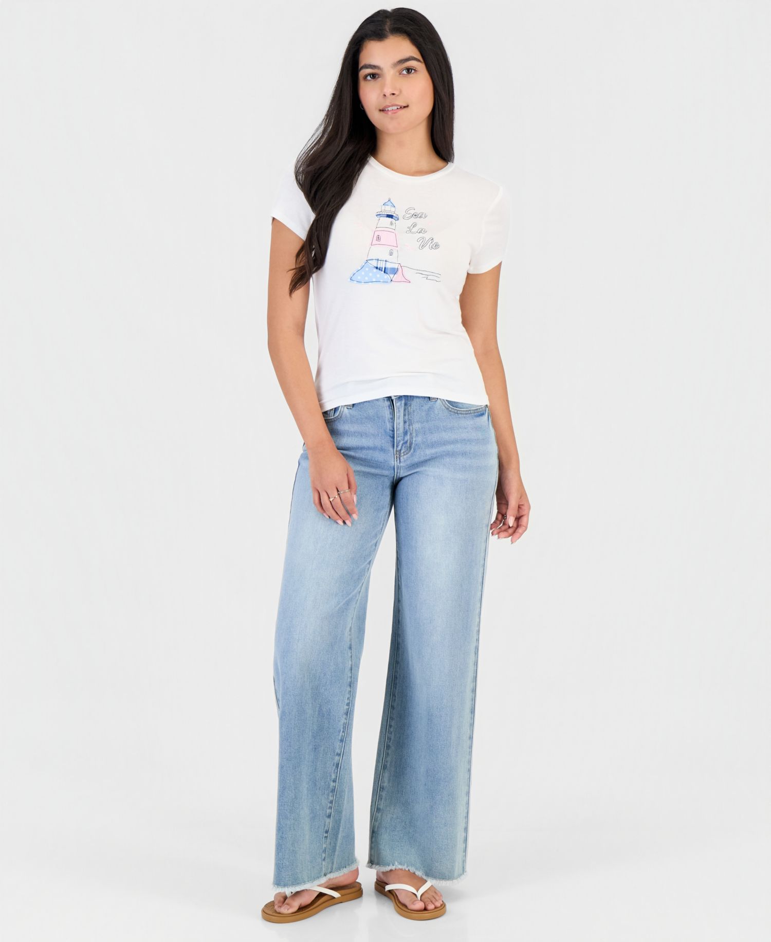 Juniors' Embroidered Crewneck T-Shirt