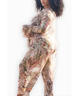 Women's Curve V-Neck Ruffle Printed Resort Top