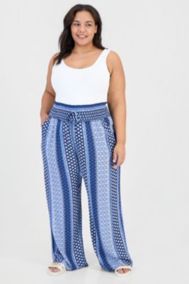 Kingston Grey - Trendy Plus Printed Smocked-Waist Wide-Leg Pants