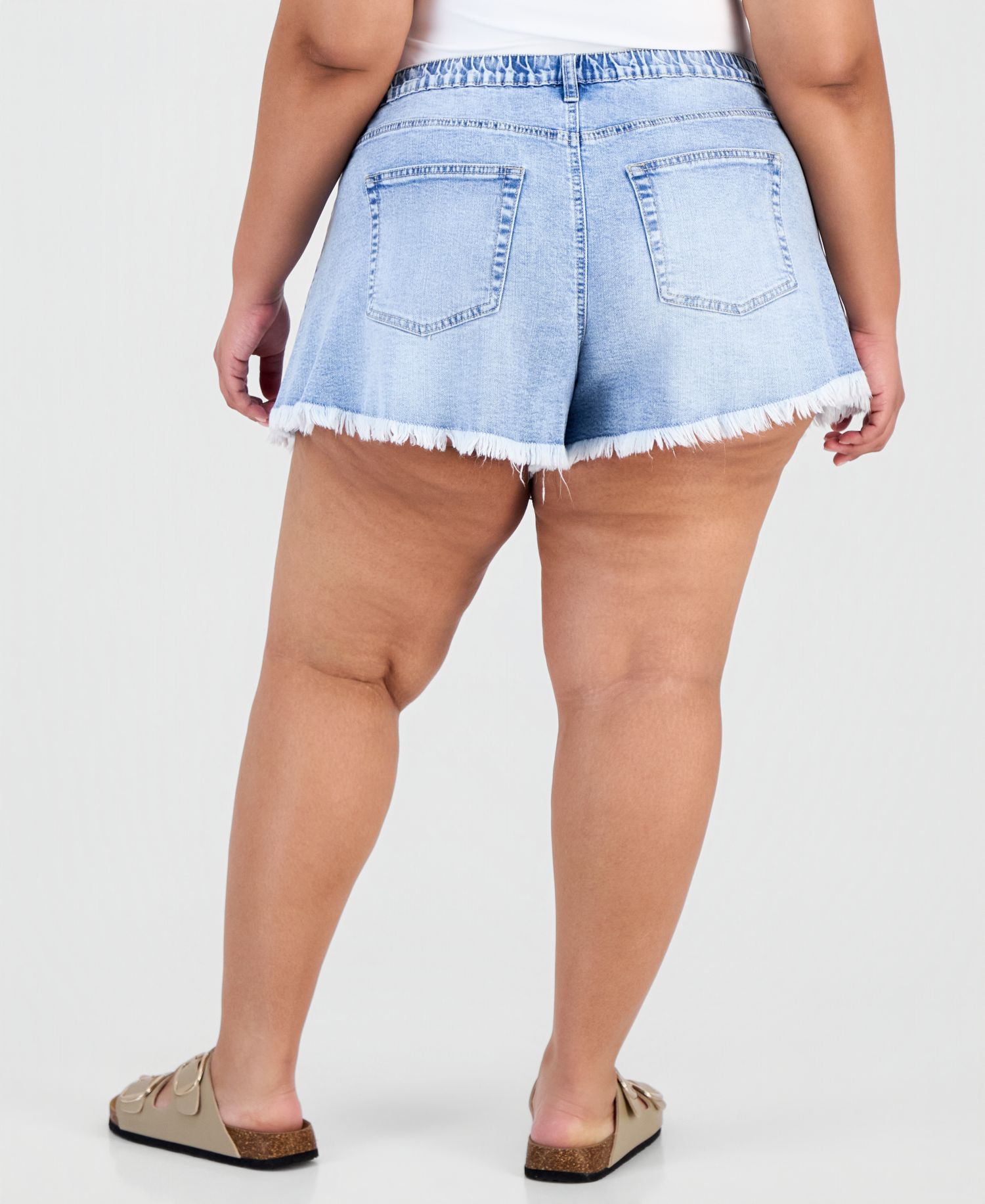 Trendy Plus Frayed A-Line Denim Shorts