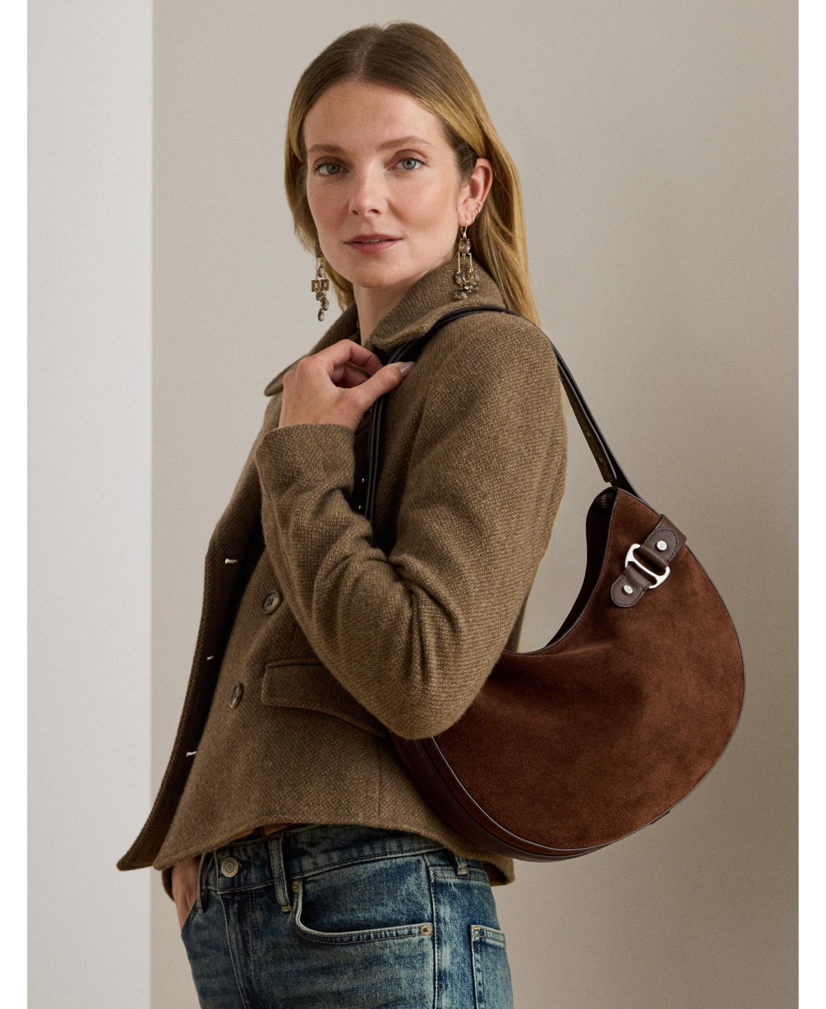 Lauren Ralph Lauren Tasha Medium Suede Shoulder Bag