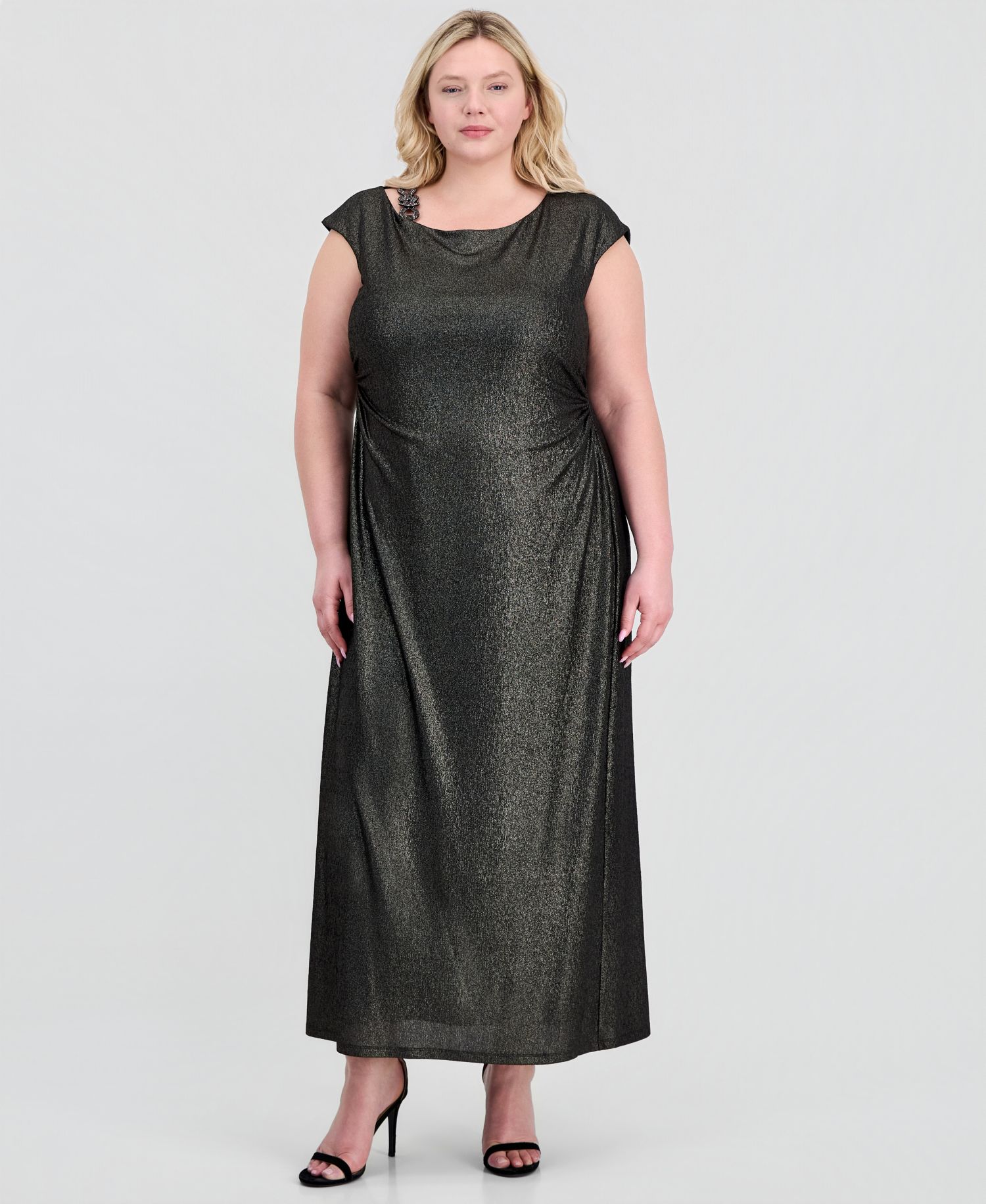 Plus Size Metallic Cap-Sleeve Dress