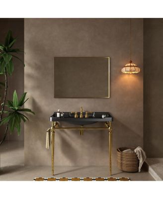 36" Bathroom Console Sink with Ceramic Vanity, Wall Mounted Basin & Stainless Steel Legs, Towel Bar Included