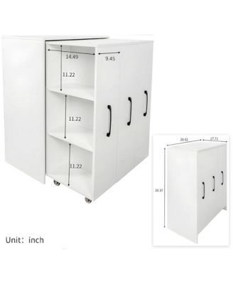 3-Tier Rolling Bookcase with Pull-Out Doors, Hidden Storage Cabinet with Wheels for Home Office, Living Room