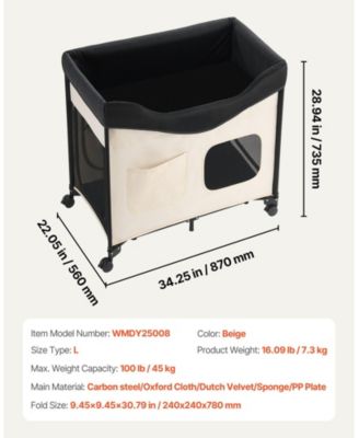 L Elevated Foldable Bunk Pet Bed with Wheels, Side Storage and Carry Bag