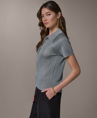 Petite Short-Sleeve Polo Sweater Top