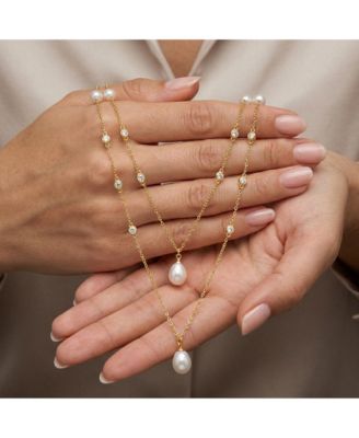 Sterling Silver 14K Gold Plated with Freshwater Pearl Layered Necklace