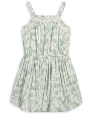 Girls' 7-16 Floral-Print Lace-Trim Sleeveless Dress
