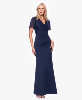 Women's Flutter-Sleeve V-Neck Gown