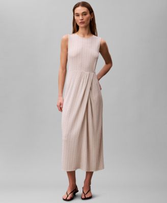Women's Printed Jersey Round Neck Sleeveless Midi Dress
